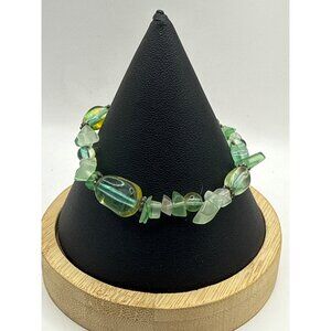 Boho Green Faux Prehnite Crystal Chip & Polished Nugget Beaded Stretch Bracelet
